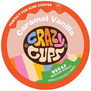 Crazy Cups Decaf Flavored Coffee Pods, Decaffeinated Caramel Vanilla Flavored Coffee, Single Serve Hot or Iced Medium Roast Coffee for Keurig K Cups Machines, 22 Count (EXP 11/01/26)