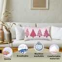 Pink Christmas Tree 12x20 Pillow Cover, Preppy Coquette Christmas Decor, Girly Pink Striped Xmas Tree Decorative Lumbar Pillow Covers for Girls Dorm Bedroom Living Room Sofa Couch