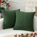 Kevin Textile Christmas Velvet Corduroy Boho Throw Euro Pillow Sham Cushion Cover for Bed 2 Pcs 16 x 16 Inch (40 x 40 cm) Dark Green