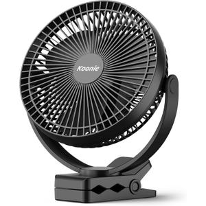 Koonie 10000mAh Clip on Fan Rechargeable, 8-Inch Battery Operated Desk Fan, USB Fan, 4 Speeds, Strong Airflow, Sturdy Clamp for Golf Cart Office Desk Outdoor Travel Camping Tent Gym Treadmill,Black