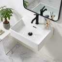 20 x 14 Inch Wall Mounted Bathroom Sink, NOHALIPY Modern White Rectangular Porcelain Floating Vessel Sink with Overflow, Corner Mount Ceramic Bathroom Sink for RV, Restroom and Toilet, Easy to Install