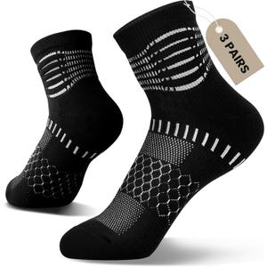 IRAMY Ankle Compression Socks for Women Men Plantar Fasciitis Relief 3/5 Pairs Cushioned Athletic Running Socks (Medium, Black(3 Packs))