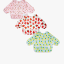 3 Pcs Long Sleeved Bib Set|Baby Waterproof Bibs with Pocket Bundle|Toddler Bib with Sleeves|Stain Resistance Smock 6-24 Month, Color: Pineapple - Flower - Strawberry