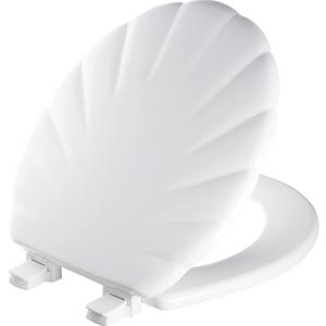 Mayfair Sculptured Shell Toilet Seat, Easy Clean Hinges with Durable Wood Seat, Made in USA, Round, White