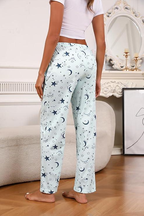 PNAEONG Pajama Pants Women 2 Pack Soft Cotton Lounge Pants Comfy Casual Pajama Bottoms with Elastic Waistband & Pockets (X-Large, Blue & Green)