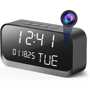 Clock Camera - WiFi Nanny Cam with 1080P HD Video, AI Motion Detection, Clear Night Vision, Dual-Band WiFi, Bluetooth Connectivity, Local & Cloud Storage  Indoor Security Camera for Home & Office