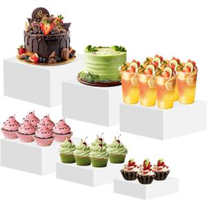 6PCS Buffet Risers, Food Risers for Buffet Tables, Display Stand Shelf for Party Catering Dessert, White Acrylic Boxes for Food Display, Large Acrylic Cube Boxes (Sizes: 8", 7.5", 7", 6.5", 6", 5.5")