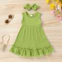 YOUNGER TREE Toddler Girl Summer Sundress Sleeveless Casual Dress Ruffle Hem Cotton Solid Outfits with Bowknot (Green)