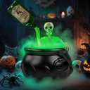 Halloween Decorations Indoor, Cauldron Halloween Decor Set with Magic Floating Potion Bottles Skeleton Mist Maker, Black Witches Cauldron Diffuser for Home Kitchen Mantel Party Decor