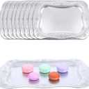 10 Pcs Plastic Serving Trays Rectangle Platters for Dessert Display Tray for Decoration Embossed Serving Platter Dish for Parties, Weddings, Engagements, Birthdays (13" x 9",Silver)