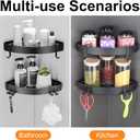 DUFU Adhesive Corner Shower Caddy with Hooks,Bathroom Shower Organizer, No Drilling Rust Proof Aluminum Shower Shelf for Inside Shower 2 Pack (Black)