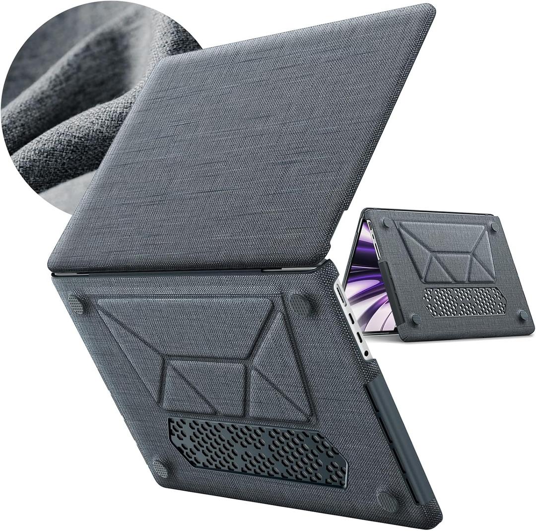 Compatible for MacBook Pro 14 inch Case 2025 2024-2021 M4 M3 M2 M1 Pro/Max A3112 A3185 A3401 A2918 A2992 A2779 A2442, Foldable Stand Woven Fabric Anti-Fingerprint Protective Case, Grey