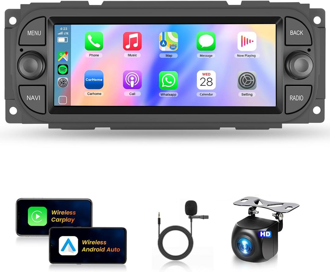 for Dodge Ram 1500/2500/3500 2002-2006, for Jeep Wrangler 2003-2006,Jeep Grand Cherokee 1999-2004-Android 13 Wireless CarPlay Android Auto 6.86 IPS Touch Screen Car Radio METEESER