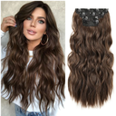REECHO Hair Extensions, 4PCS Clip in Hair Extensions HE001 Natural Soft Synthetic Hairpieces for Women, Chocolate Brown