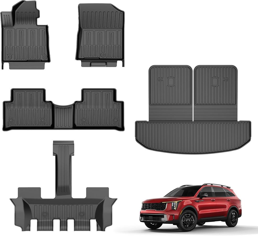 Original 2021-2025 Sorento Floor Mats & Cargo Liner & Backrest Mats for Kia Sorento 6/7 Seats (Non-Hybrid Model) - Custom Fit TPE Floor Liners & Trunk Mat - All Weather Mats for Kia Sorento 2021-2025