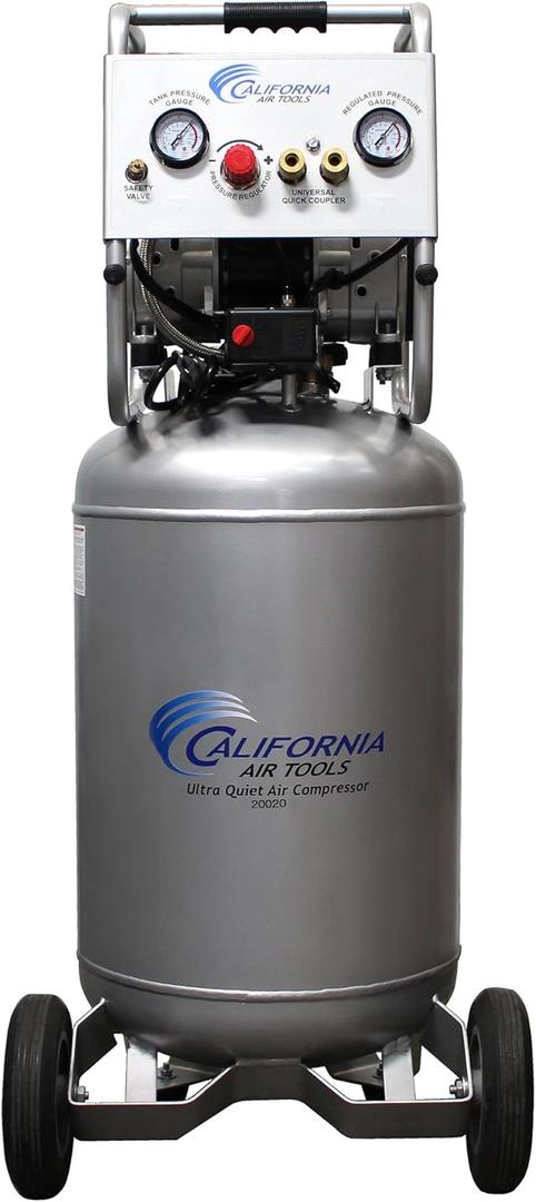 California Air Tools 20020AD 2.0 HP Ultra Quiet and Oil-Free Air Compressor with Wheels, 20 Gallon Tank Capacity, 70 dB Noise Level, Electric, Portable, with Automatic Drain Valve