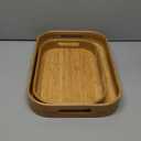 Dicunoy Set of 2 Bamboo Serving Tray, Solid Wood Breakfast Tray with Handles and Arc Angles, Large Size for Food, Dinner, Tea, Coffee, Bar, Parties, 15.6" L x 10.8" W /12.6" L x 8.5" W