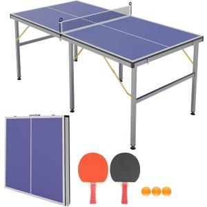 6x3ft Mid-Size Professional Portable Folding Ping Pong Table - Indoor/Outdoor Table Tennis Game Set with Net, 2 Paddles & 4 Balls for Adults and Teens- Quick Assembly