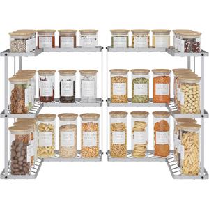 Buzowruil Kitchen L-Shaped Spice Storage Rack Triangle Corner Three-Layer Cabinet Spice Rack,2 Pack (Silver)