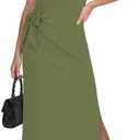 GRAPENT Long Dresses for Women Casual Summer Side Split Beach Vacation Short Sleeve Self Tie 2026 Comfy Tshirt Dress 2XL