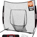 7x7ft/8x8ft Baseball Softball Net with Steel Frame for Batting, Hitting, Pitching, Portable Baseball Batting Net with Carry Bag, Great for All Levels