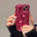 FABSPARK Case for iPhone 16e,3D Meteorite Bubble Pattern Electroplate Plating Glitter Curly Wavy Frame Glossy Case,Soft TPU Shockproof for iPhone 16e 6.1 inch,Hot Pink