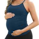 ATTRACO Women's Maternity Tank Tops with Built in Bra Seamless Y Back Side Ruched Pregnancy Tank Top (Blue, L)