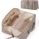 BAGSMART Travel Makeup Bag for Women, Portable Water-resistant Cosmetic Case, Puffy Padded Make Up Organizer Pouch, Open Flat Toiletry Bag for Toiletries, Brushes, Brown