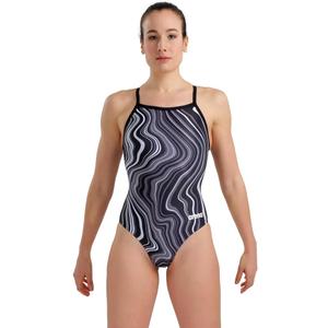 Arena Womens Arena Performance Women's Marbled Sports Swimsuit Light Drop Back Bathing Suit (22, Black/Black Multi)