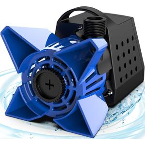 3200GPH Pond Pump, 200W Submersible Water Pump with 33FT Power Cord & Barrier Bag, 2 Hose Adapters, 20FT. Lift Height for Garden Ponds, Fountains, Waterfalls, Water Circulation (Blue)
