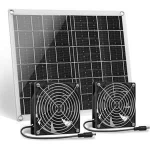 Solar Powered Fan Kit 12.6 Inch IPX7 Weatherproof, 15W Solar Panel with 2 Waterproof Fans, Intake or Exhaust Air Fan for Outside Backyard Chicken Coops, Greenhouses, Doghouse