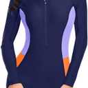 Daci Women Long Sleeve Rash Guard One Piece Boyleg Swimsuit Zipper Surfing Bathing Suit UPF 50+