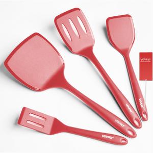 Silicone Spatula Set, 600F Heat Resistant Silicone Spatula Turner Flipper for Cooking, Non Stick and Non Scratch Kitchen Utensils for Eggs & Pancakes, 4 Pack, Red