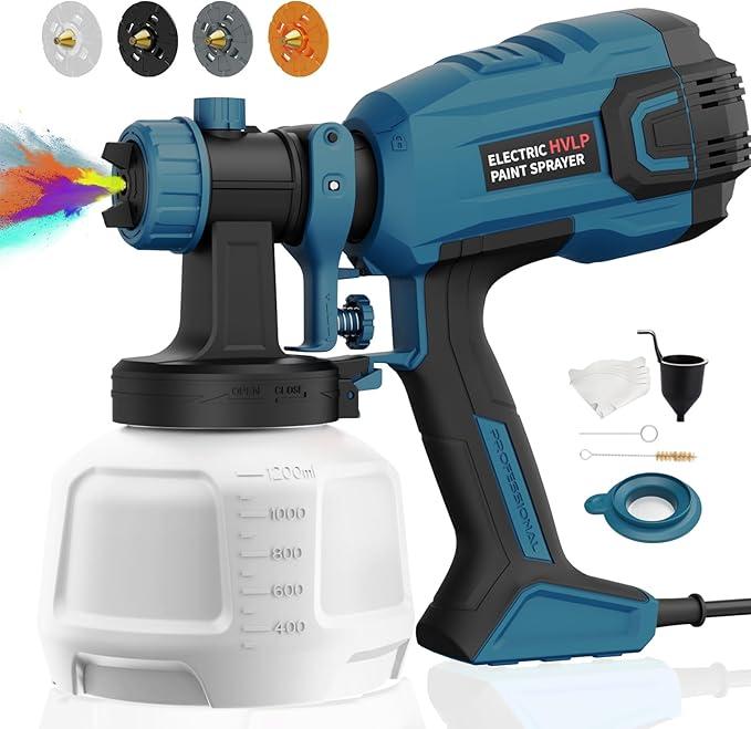 Paint Sprayer, 700W HVLP High Power Electric Spray Paint Gun with Adjustable Spray Width Knob, 40 Fl Oz Container, 4 Nozzles & 3 Patterns, Easy to Clean, for Furniture, House, Fence, Walls, Etc.