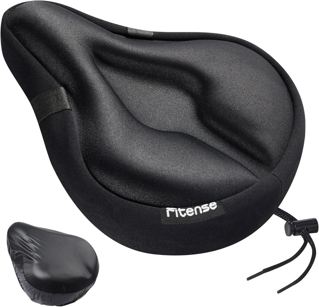 Bike Seat Cushion, Comfort Bike Seat Cover for Men Women, Exercise Bicycle Seat Cushion Padded Cover Compatible with Peloton, Mountain Stationary Bikes (Black)