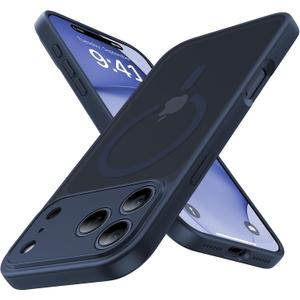 Magnetic Shockproof for iPhone 17 Pro Case,[Camera Protection][Compatible with Magsafe][Non-Slip][Mil-Grade Protection]Slim Anti-Yellow Translucent Matte Phone Case for iPhone 17 Pro,Navy Blue