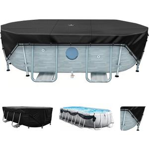 SIHAIAN 14x28Ft Oval Pool Cover Patented Design Four-Corner Locking 500D Rectangular and Oval Pool Cover, Prevent Water Accumulation Pool Cover for Oval Above Ground Pool with 4 Storage Straps