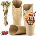 50 Pcs Charcuterie Cups with 100 Cocktail Picks, Disposable 12oz Kraft Paper Snack Cup, Appetizer Cups for Parties (Brown)
