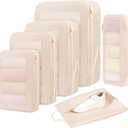 BAGAIL 4 Set Compression Packing Cubes Travel Accessories Expandable Packing Organizers (Square Mesh, 05-Cream)