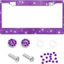 Ohleats Car License Plate Frame, Sparkling Stainless Steel License Plate Frame, Bling Diamond License Plate Holder Cover for Women Men, Universal Exterior Car Accessories (Dark Purple)