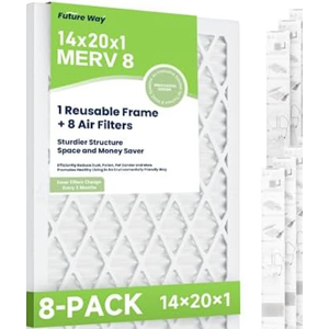 Future Way 14x20x1 Air Filters, 8-Pack with Reusable Frame, MERV 8, MPR 700 AC Furnace Filters, Space Saving & Cost-effective