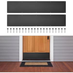 2 Pcs Door Kick Plates - 6 x 34 Inches Kick Plates for Exterior Interior Doors Protection Decor, 1.5mm (1/16 Inch) Thickness Rectangular Aluminum Door Push Plate (Black)