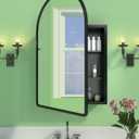 19.7"x31.5" Black Medicine Cabinet with Mirror, Arched Medicine Cabinet with Mirror for Bathroom Vanity Wall Mounted & Recessed with 1 Organizer, 2 Stable and Removable Shelves, Easy Installation