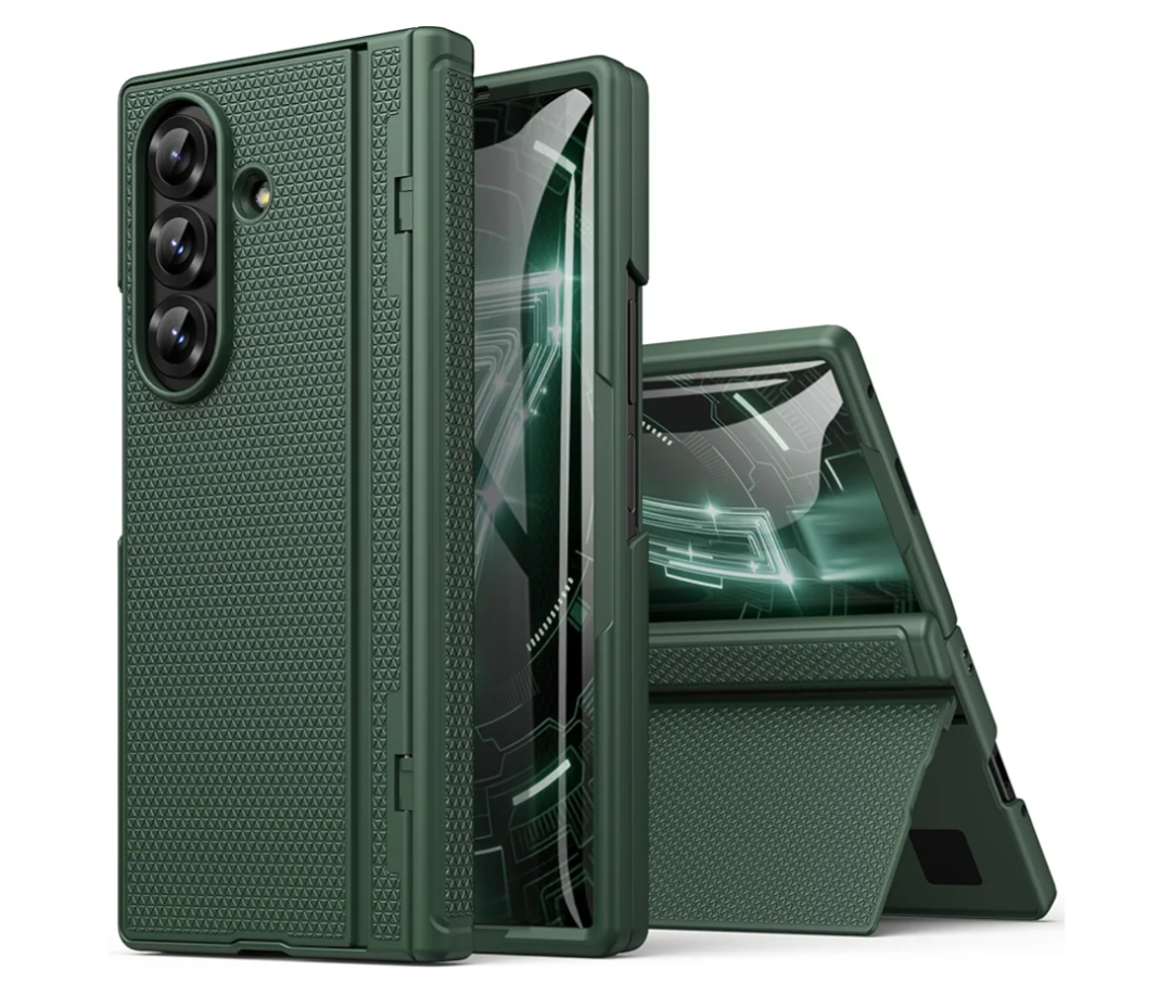 for Samsung Galaxy Z Fold 7 Case Slim with Kickstand, Full Hinge Protection, Tempered Screen Protector, Shockproof Cover, Daily Drop Protective Phone Case for Samsung Galaxy Z Fold7 2025, Green