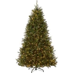 National Tree Company 7.5 ft Pre-Lit Dunhill Fir Artificial Christmas Tree, 700 LED Lights, 2,514 Tips, Foot Pedal, 10 Light Functions, Includes Stand, Green