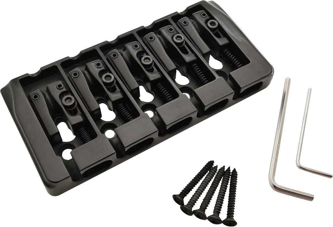 Guyker 5 String Bass Bridge with Locking Zinc Saddles Dual Load Type A Bridges String Space 19mm Replacement for Jazz Bass or Precision Electric Instruments (Black)