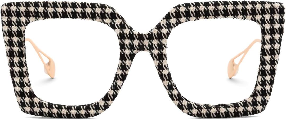 Zeelool Stylish Oversized Square Eyeglasses Frame with Non-prescription Clear Lens for Women Latanya ZJGA499974 (Zjga499974-01 Black-white)