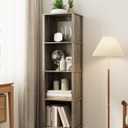 Bookshelf, Modern 4-Tier Bookcase, Open Storage Book Shelf, 11  14.2  50.4 Inches, Small Narrow Bookshelves for Living Room, Home Office, Bedroom, Gray (Grey)