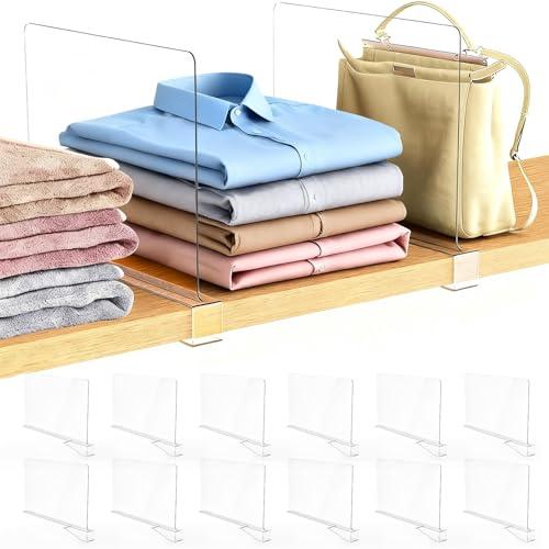 Ginbel Direct 12 Pack Closet Shelf Dividers Organizer Purse Clothes Organization Acrylic Clear Tall Divider Separators for Wood Wire Thick Shelves Kitchen Office Bookshelf Storage Handbags Bag Sweater