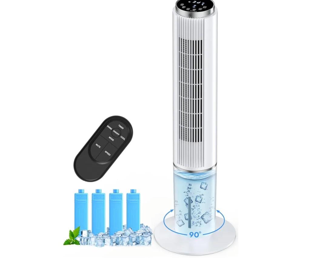 COOLECH 42 INCH Portable Air Conditioners w/LED Touch Screen, 4 Mode&3 Speed,1-Gal Tank for 15H Cooling Evaporative Air Cooler,12H Timer, No Hose No Window Needed, 90° Oscillating AC Unit for Bedroom